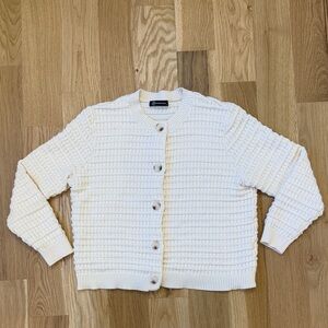 Cream Textured Button-Up Cardigan